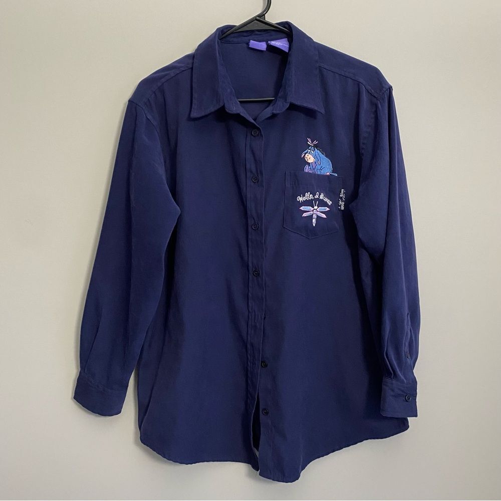 Vintage Disney Eeyore Button Down Casual Blouse Shirt Blue Medium